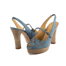 Delman Sahara Blue Suede Mary Jane Cut Out Platform Sandal Heels 9 - £98.40 GBP