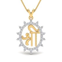 SwaraEcom 14K Yellow Gold Plated Round Cubic Zirconia Hindu Shri Pendant for Uni - £39.08 GBP