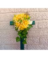 Cemetery Cross Decoration, Yellow and Green Grave flowers - $26.00