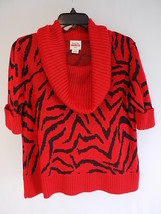 Women&#39;s Sweater Ruby Rd. Favorites Mid Sleeve Black &amp; Red Zebra Print Sz Pl - £10.66 GBP