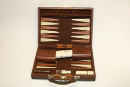 Vintage Travel Backgammon Magnetic Brown Padded Faux Leather Case 14x9” ... - $14.84