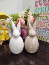 2pc Easter Bunny Rabbit White Beige Ceramic Figurines Tabletop Decor 8&quot; - £31.96 GBP