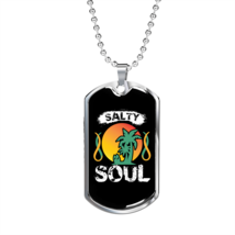 Camper Necklace Salty Soul Necklace Stainless Steel or 18k Gold Dog Tag 24&quot; Cha - £37.15 GBP+