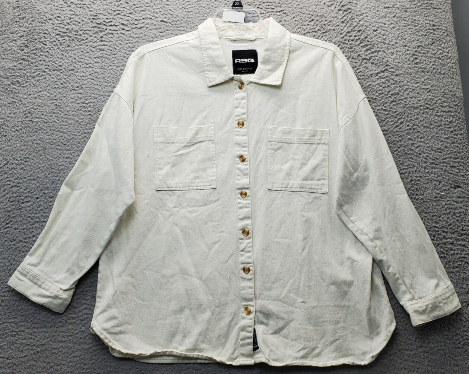 RSQ Shirt Women&#39;s 2XL White Pockets Classic Fit Long Sleeve Collared But... - $23.09