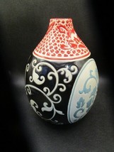 CONTEMPORARY CHINESE CERAMIC POD VASE PANELED MULTICOLOR RELIEF EGG SHAPE - $64.35