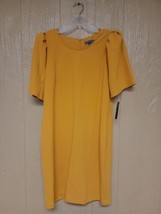 Sharagano Sheath Dress with Puff Sleeve Golden Yellow sz 14 Midi - Spots - £57.66 GBP