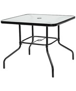 35 Inch Patio Dining Square Tempered Glass Table with Umbrella Hole - Co... - £118.46 GBP