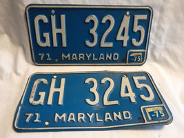 Vtg License Plate Maryland Vehicle Tag GH 3245 Exp &#39;75 Blue White - £23.66 GBP
