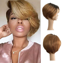 Straight Short Pixie Cut Wigs with Pre Plucked Hairline Lace Front Wig, #1b/27 - $46.79