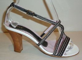 Gixus Size 7 M Eur 37 MIKI Black White Leather Heeled Sandals New Womens Shoes - £237.35 GBP