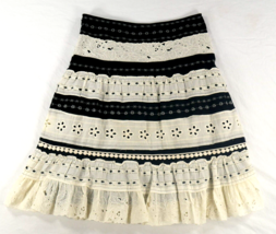 Odille by Anthropologie Black &amp; Cream Cotton Eyelet Embroidery Skirt Wms... - £26.74 GBP