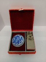 Chinese Red Wax Seal Jade Porcelain Dragon Container Stone Stamp Press E... - $37.39