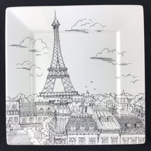 222 Fifth City Scenes Square White Eiffel Tower Big Ben Salad Plate Paris U32 - £8.27 GBP
