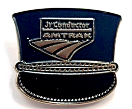 Amtrak Jr Conductor Hat Pin Black Silver Tone Enamel Railroad Train Souv... - $12.99