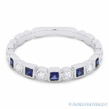 0.36 ct Princess Cut Sapphire Diamond 14k White Gold Wedding Ring Milgrain Band - £848.10 GBP