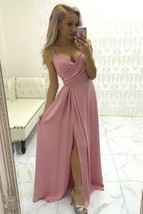 A-Line Simple Satin Evening Gown Spaghetti Straps Prom Dress With Split - $99.00