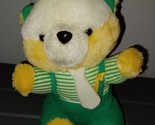 Vintage Yellow Teddy Bear Plush Green Outfit Suspenders Tie Ace Novelty ... - $19.99