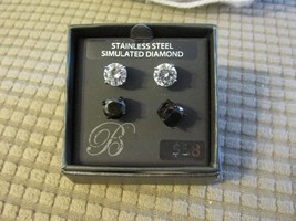 &quot;&quot;Stainless Steel Black &amp; Simulated Diamonds Earring Studs&quot;&quot; - New - Brilliance - £10.30 GBP