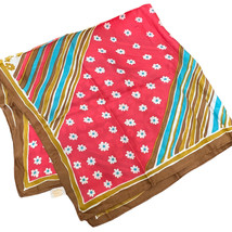 Vtg Silk Scarf Japan Stripe Floral Retro 1960s Pink Turquoise Gold Floral GLENTY - £11.56 GBP