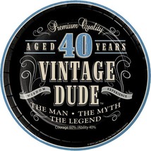 Vintage Dude 40th Birthday 7 Inch Paper Plates 8 Pack The Man Myth Legend - £12.82 GBP