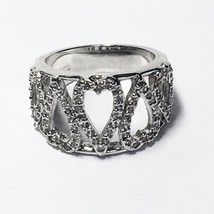 White Cubic Zirconia Silver Plated Ring Size 4.5 Looped Hearts - £8.96 GBP