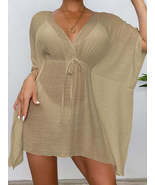 Drop Shoulder Loose Beach Cover-Up Solid Color Sun Protection Shirt Wais... - £13.50 GBP+