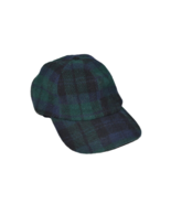 Vintage Wool Plaid Hat Strap Back Green Blue Tartan Cap Made in USA Hunting - £18.51 GBP