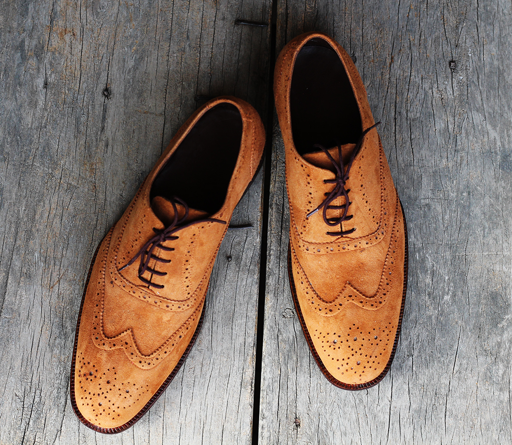 Handmade Men's Tan Suede Wing Tip Brogue Lace Up Dress Shoes, Men Designer Shoes
