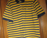 Vintage American Eagle Yellow Gold &amp; Navy Blue Striped SS Polo Shirt - S... - £18.19 GBP