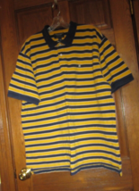 Vintage American Eagle Yellow Gold &amp; Navy Blue Striped SS Polo Shirt - S... - $22.76