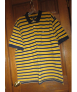 Vintage American Eagle Yellow Gold &amp; Navy Blue Striped SS Polo Shirt - S... - £18.04 GBP