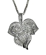 Solid Sterling Silver Leaf Shaped Textured Pendant &amp; chain Necklace .925 - £26.14 GBP