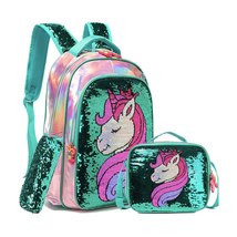Unicorn School Bag Double Sided Sequin Backpack Set Lightweight Kawaii Backpack  - £74.49 GBP