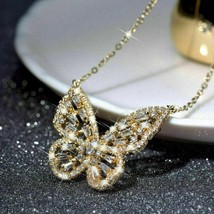 3Ct Baguette Cut Moissanite Butterfly Pendant 14K Yellow Gold Plated 18&#39;&#39; - £107.90 GBP