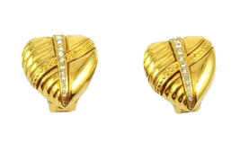 Vintage Designer Alfred Sung Gold Toned &amp; Crystal Heart Shaped Earrings - £19.75 GBP