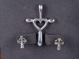 Retired James Avery Sterling silver Cross with Heart pendant and Cross stud earr - £128.32 GBP