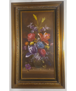Vintage Floral Still Life Oil Painting 19th Century Art Style Gold Frame... - $247.49