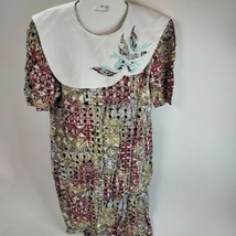 Vintage Homemade Handmade Dress Embroidered Collar Mod Geo Cottagecore S... - £15.56 GBP