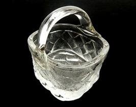 Frosted Glass Miniature Flower Basket, Diamond Quilt Pattern, Rings, Cha... - $14.65