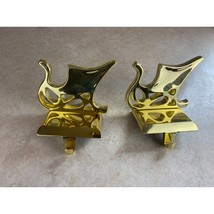 Christmas Fireplace Stocking Hangers Gold Sleighs Lot Of Two - $8.90