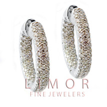 2.15CT Women's Fancy Inside Out Diamond Hoop Earrings 14K Solid White Gold  - $3,881.79