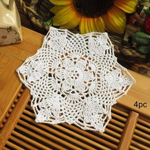 7 inch White Crochet Cotton Lace Table Placemats Doilies 4pc - £5.51 GBP
