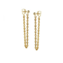 14K Solid Yellow Gold Fancy Twist Rope Chain Dangle Drop Post Earrings - - £133.54 GBP