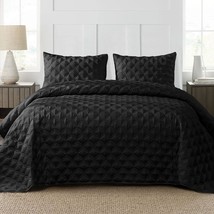 Black Quilt Set Twin Size, 2 Pieces Stitched Pattern Twin Quilts (68&quot;X90&quot;) With  - £40.89 GBP