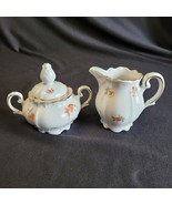 Vintage Germany US Zone Floral White Porcelain Creamer and Sugar Bowl Go... - $33.83 CAD