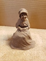 Vintage Handmade Resin Figurine Pioneer Woman with Blanket Signed Dated 1989 - £7.82 GBP