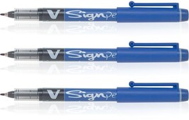 Pilot 3 Pcs Blue V Sign Pen Liquid Ink Medium 2mm Nib Tip 0.6mm V-Sign Fibre - $15.41
