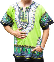 Dashiki For Men In 100% Cotton In Tropical Lime - £9.44 GBP