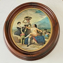 GOYA&#39;S La Vendange Tipped Lithography On Board Antique Oval Frame Large Vintage - $72.99