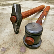 Set of 2 Black Iron Hammer Fish Bold Blacksmith Wooden Handle Collectible item - £64.38 GBP